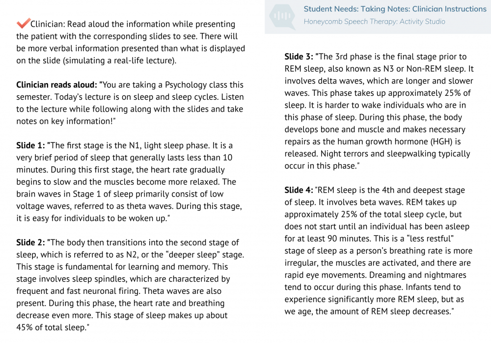 Taking Notes Clinician Instructions - Honeycomb Speech Therapy